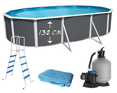 Image Piscine hors-sol acier Toi ANTHRACITE MAGNUM ovale 640 x 366cm H 132cm liner bleu