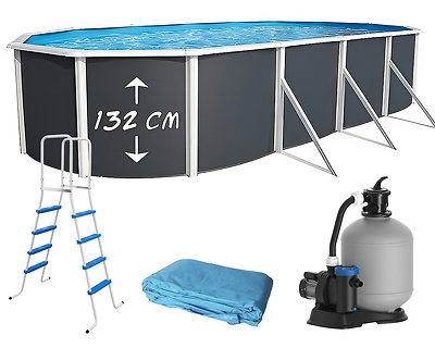 Image Piscine hors-sol acier Toi ANTHRACITE MAGNUM ovale 915 x 457cm H 132cm liner bleu