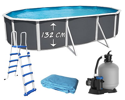Image Piscine hors-sol acier Toi ANTHRACITE MAGNUM Secu ovale 640 x 366cm H 132cm liner bleu