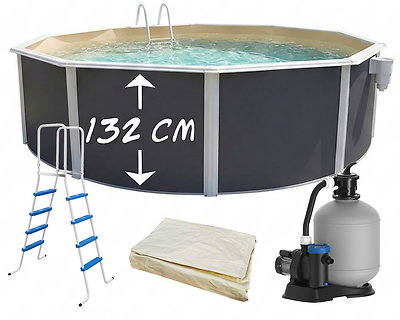 Image Piscine hors-sol acier Toi ANTHRACITE MAGNUM ronde Ø 460cm H 132cm liner sable