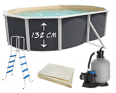 Image Piscine hors-sol acier Toi ANTHRACITE MAGNUM ovale 550 x 366cm H 132cm liner sable