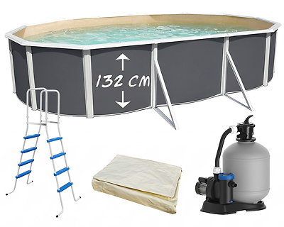 Image Piscine hors-sol acier Toi ANTHRACITE MAGNUM ovale 640 x 366cm H 132cm liner sable
