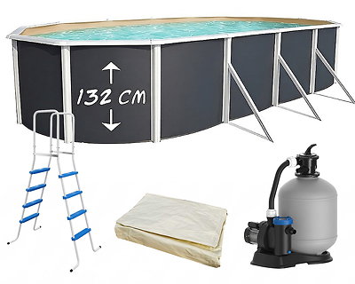 Image Piscine hors-sol acier Toi ANTHRACITE MAGNUM ovale 915 x 457cm H 132cm liner sable