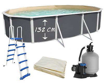 Image Piscine hors-sol acier Toi ANTHRACITE MAGNUM Secu ovale 640 x 366cm H 132cm liner sable