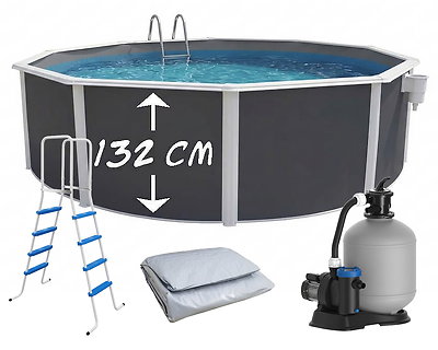 Image Piscine hors-sol acier Toi ANTHRACITE MAGNUM ronde Ø 460cm H 132cm liner gris