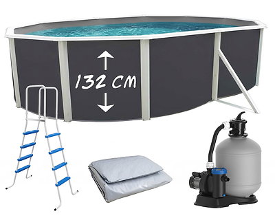 Image Piscine hors-sol acier Toi ANTHRACITE MAGNUM ovale 550 x 366cm H 132cm liner gris