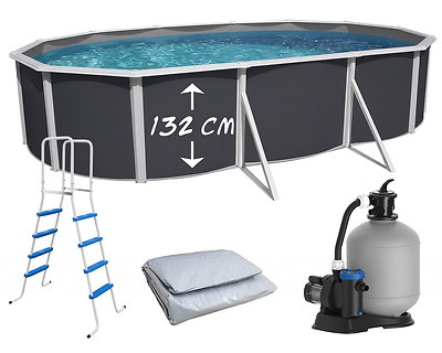 Image Piscine hors-sol acier Toi ANTHRACITE MAGNUM ovale 640 x 366cm H 132cm liner gris