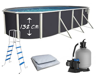 Image Piscine hors-sol acier Toi ANTHRACITE MAGNUM ovale 915 x 457cm H 132cm liner gris
