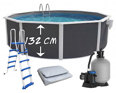 Image Piscine hors-sol acier Toi ANTHRACITE MAGNUM Secu ronde Ø 550cm H 132cm liner gris