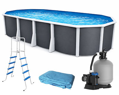 Image Piscine hors-sol acier Toi ANTHRACITE IBIZA ovale 915 x 457cm H 132cm liner bleu