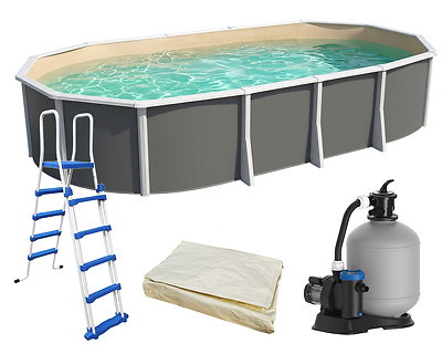 Image Piscine hors-sol acier Toi IBIZA ANTHRACITE Secu ovale 915x457X132cm liner sable