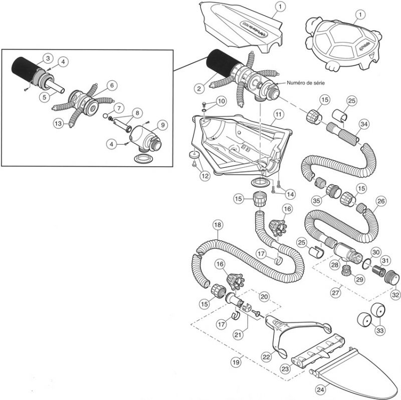 Vue éclatée pièces détachées Robot Polaris 165 (6-120-00)